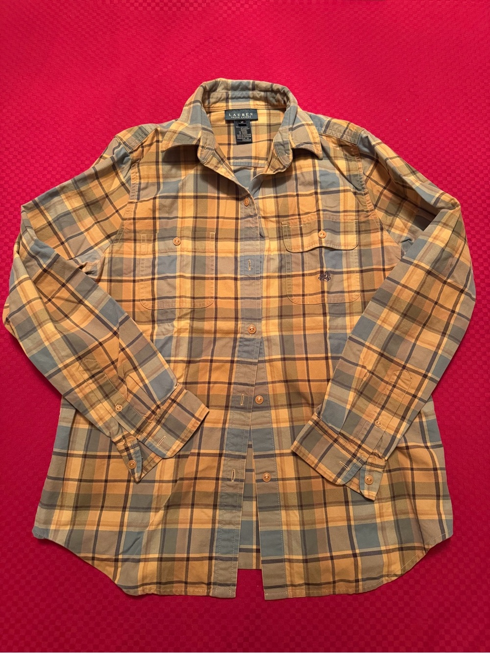 Lauren Ralph Lauren Yellow and Blue Plaid Button-Down Shirt